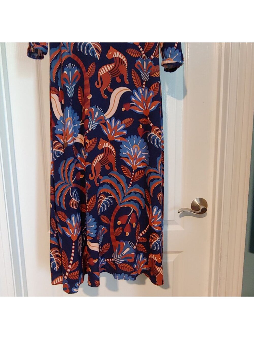 Farm Rio Faux Wrap Maxi Dress Tiger Jungle Floral Animal Print Boho L Art Fairy - Picture 15 of 15